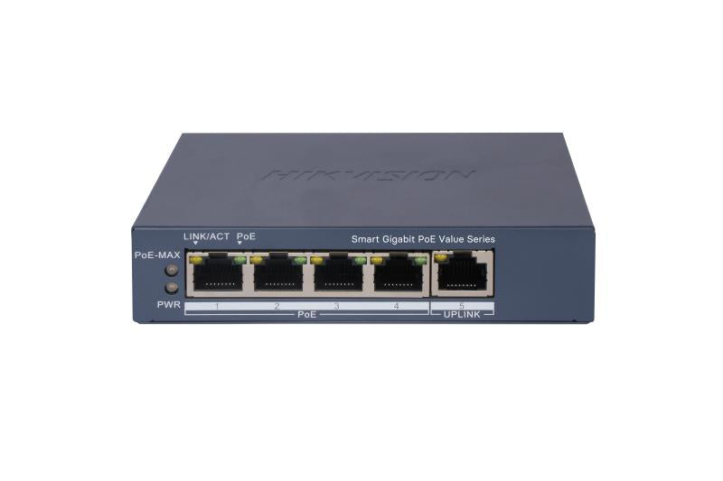 Switch Hikvision - No Administrable - 4 Puertos 10 - 100 - 1000 Mbps PoE+ - DS-3E1505P-EI/M