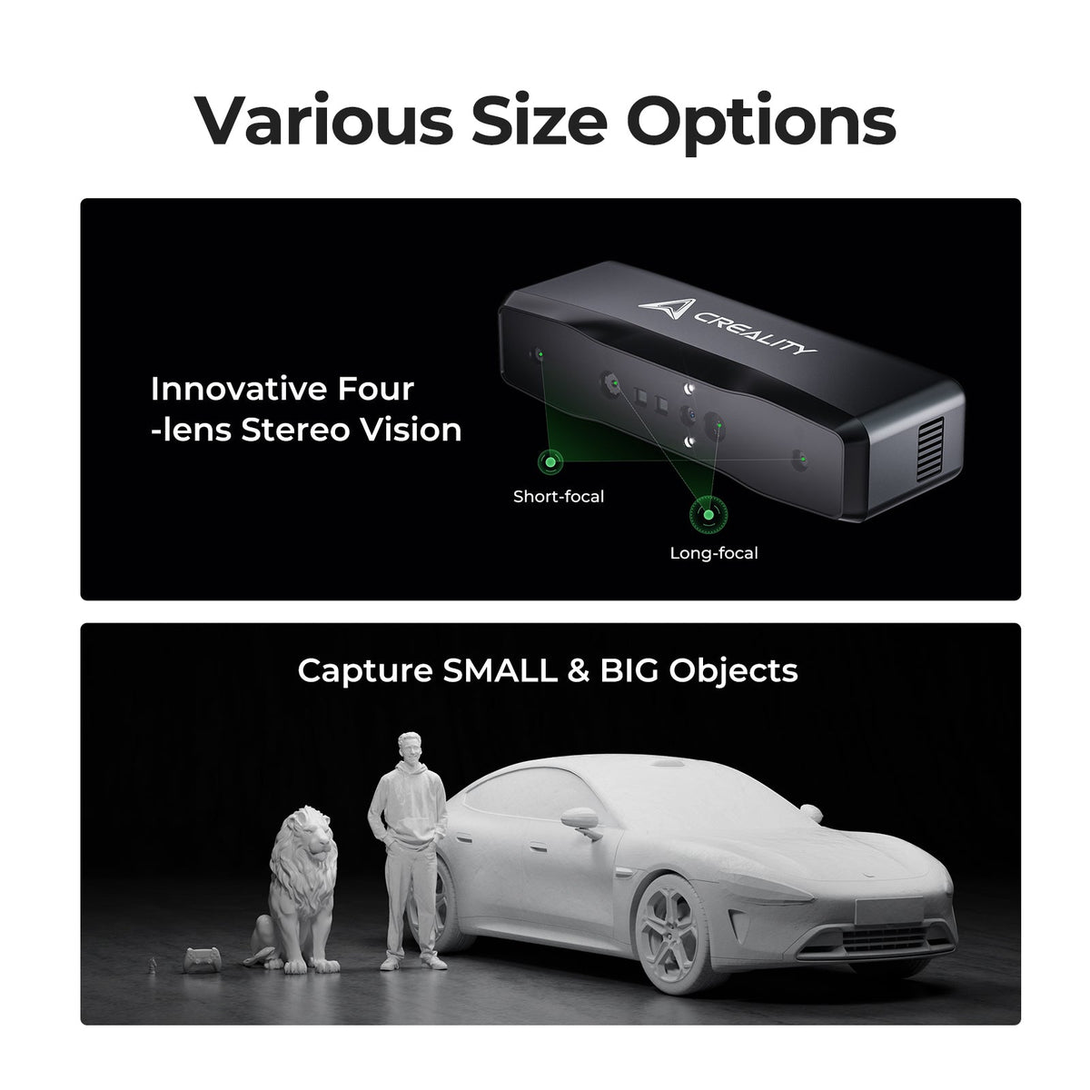 Escáner 3D Creality Otter Lite: precisión de hasta 0,05 mm, visión estéreo de 4 lentes, escaneo inalámbrico a 30 fps y c