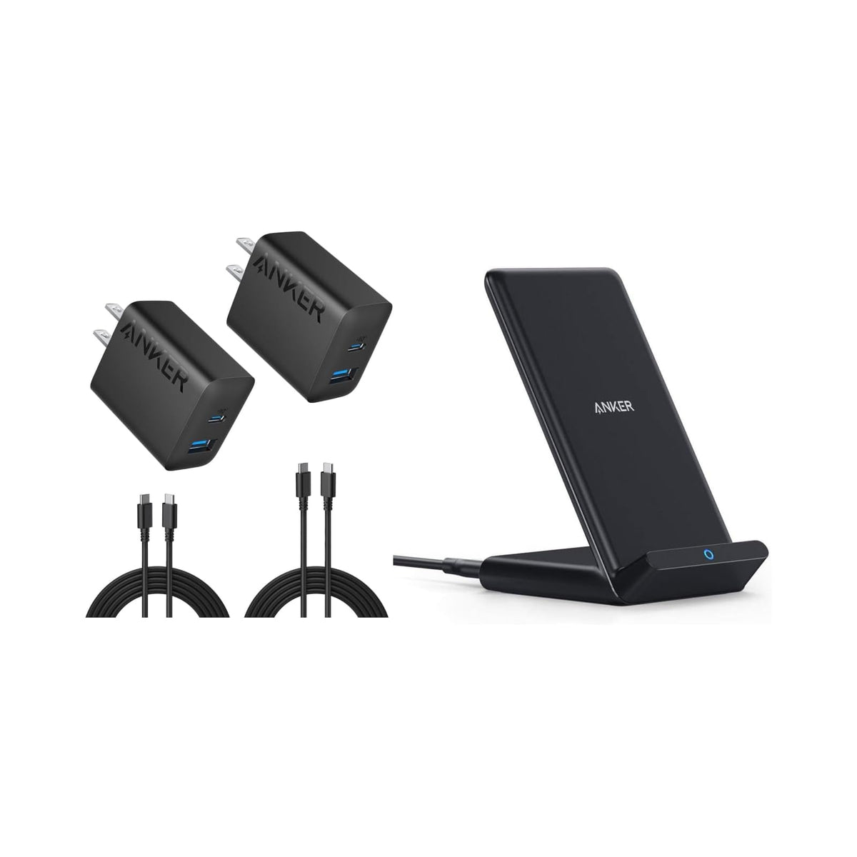Soporte Anker Paquete de 2 cargadores USB C con soporte de cargador inalámbrico