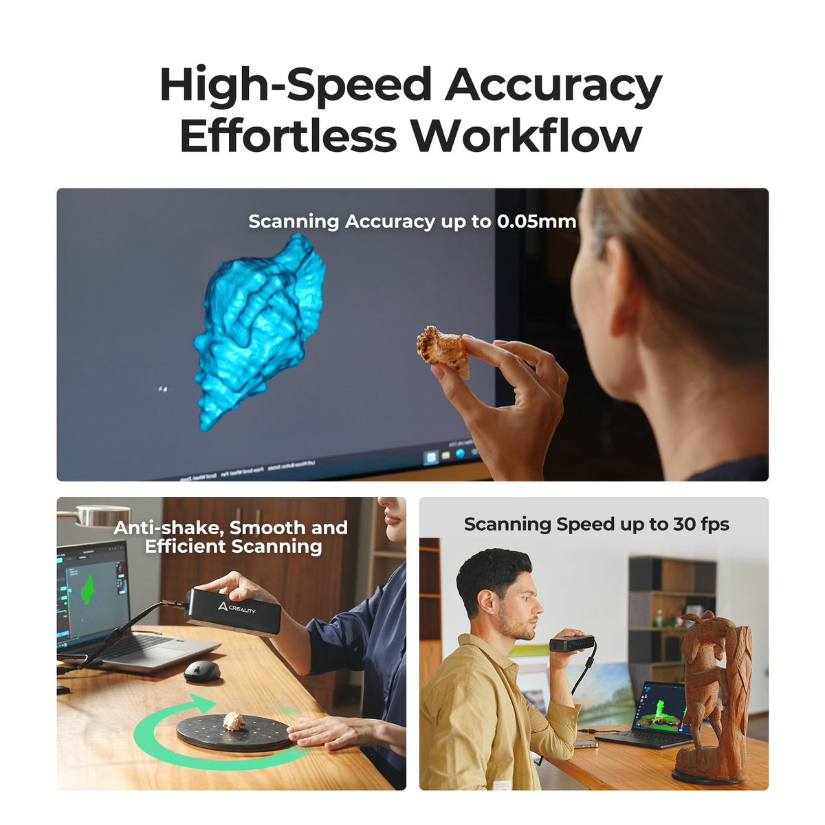 Escáner 3D Creality Otter Lite: precisión de hasta 0,05 mm, visión estéreo de 4 lentes, escaneo inalámbrico a 30 fps y c