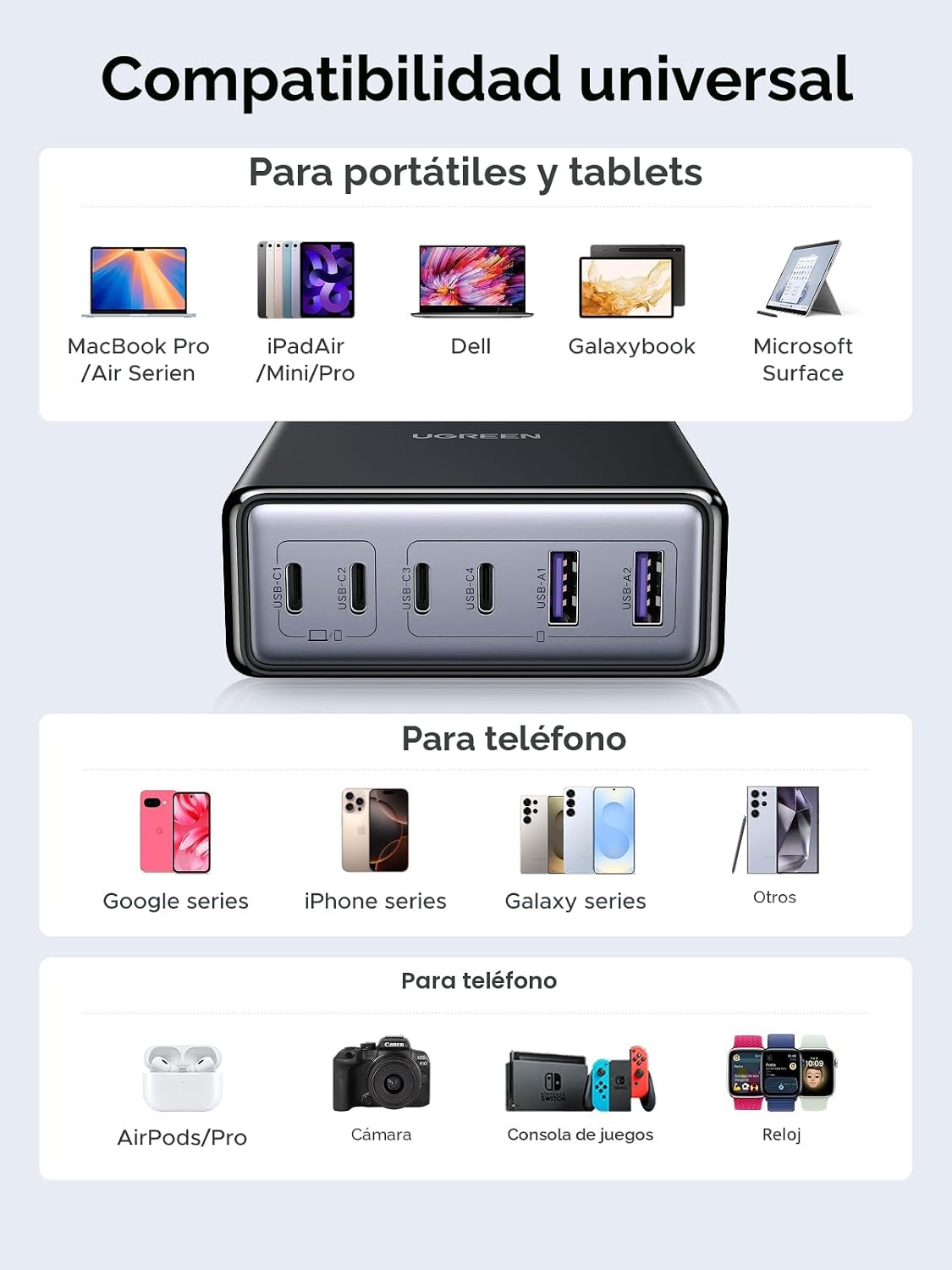 Estación-de-Carga-UGREEN-100-W-GaN-de-6-Puertos-4-USB-C-y-2-USB-A-para-Escritorio-6