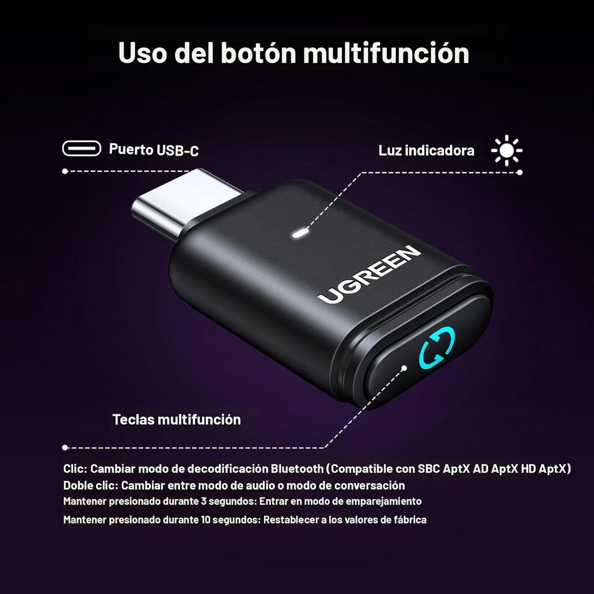 Adaptador-Bluetooth-5-3-UGREEN-USB-C-para-PS5-con-aptX-de-Baja-Latencia-8