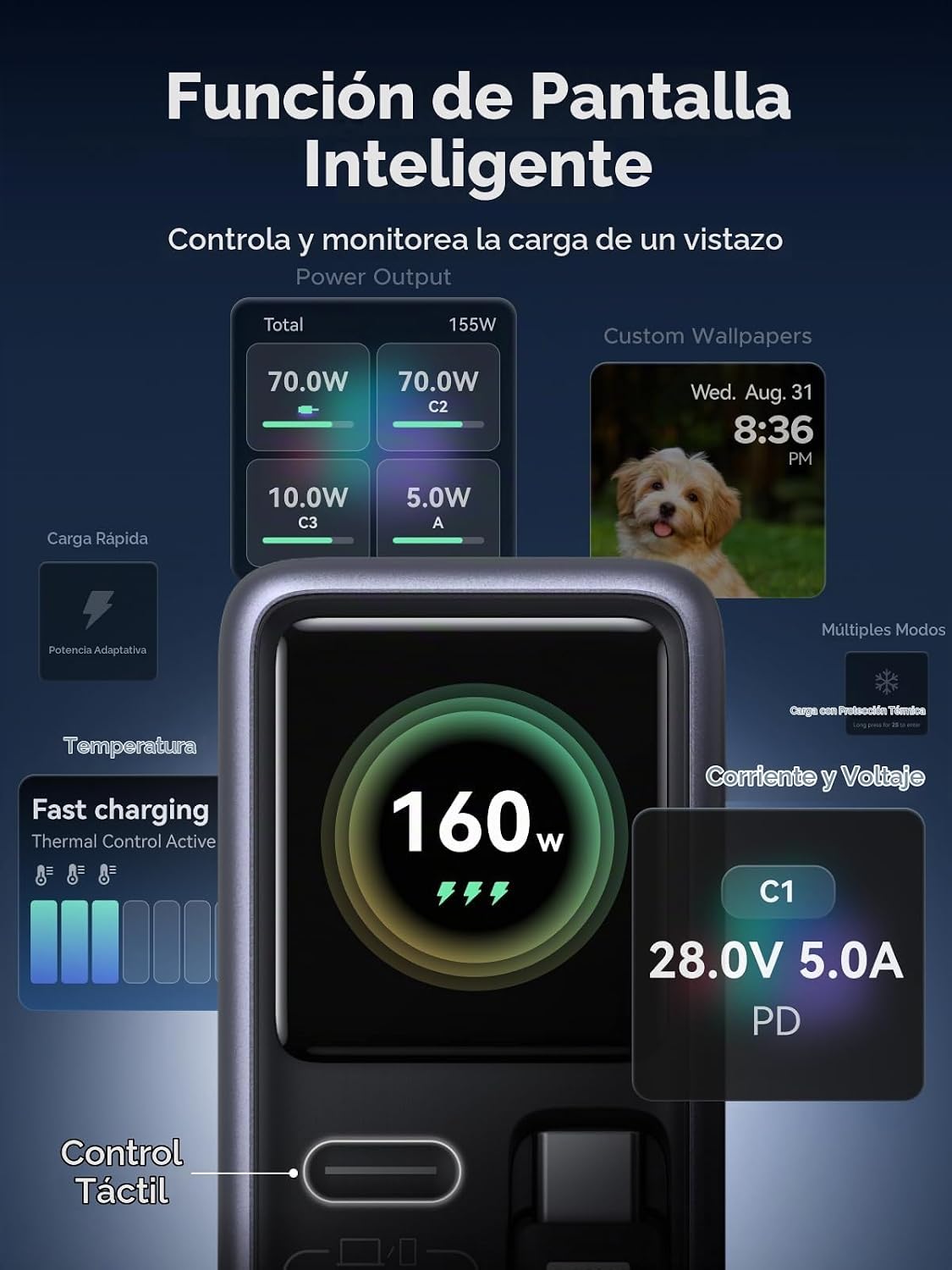 Cargador-UGREEN-Nexode-Pro-160-W-con-Cable-Retráctil-Pantalla-Inteligente-y-Control-por-Ap-6