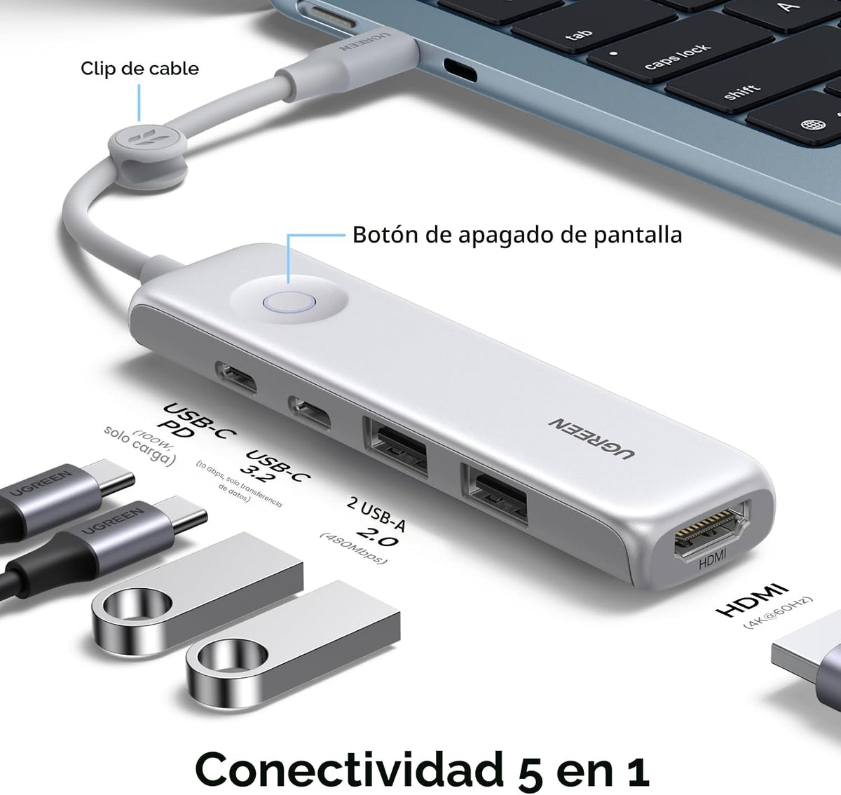 Hub-USB-C-UGREEN-5-en-1-con-HDMI-4K-y-Carga-PD-100-W-2