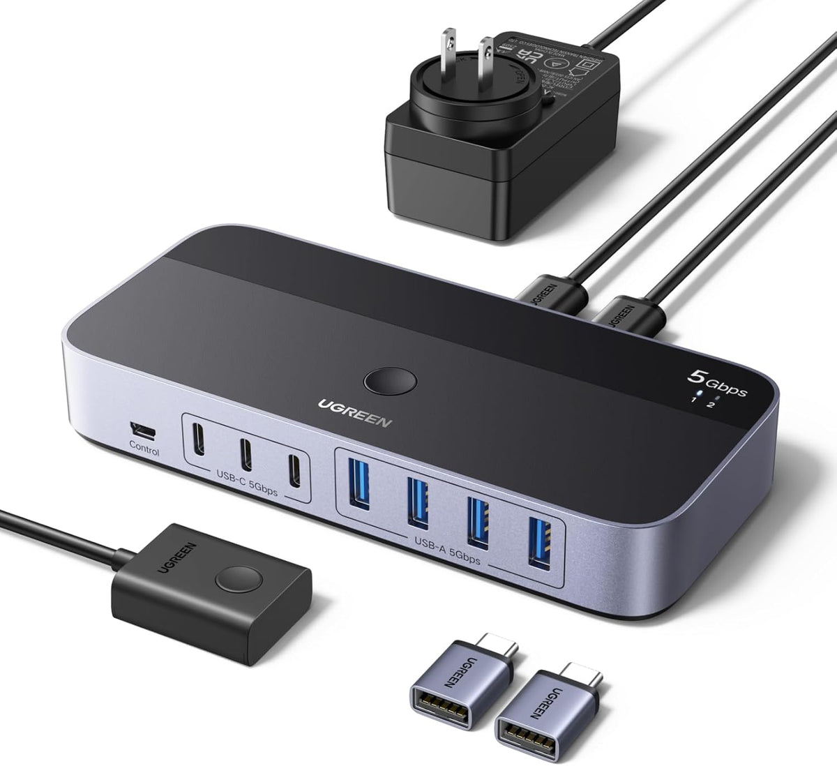 Switch-USB-3-0-UGREEN-de-2-Entradas-y-7-Salidas-para-2-Computadoras-4-USB-A-y-3-USB-C-portada