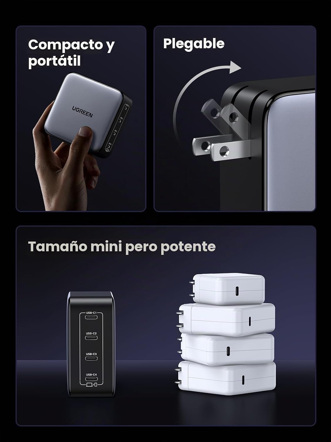 Cargador-de-Pared-UGREEN-Nexode-100-W-GaN-de-4-Puertos-USB-C-6