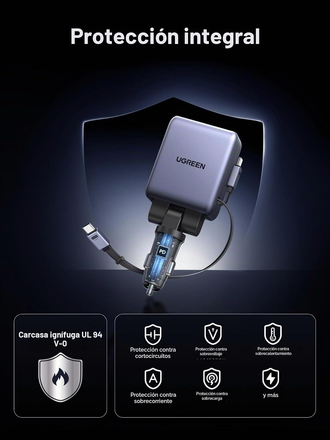 Cargador-de-Auto-UGREEN-Retráctil-de-150-W-y-4-Puertos-con-Cable-EC607-7