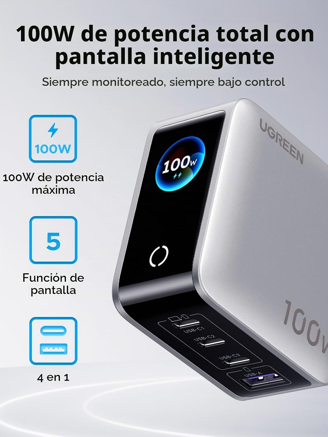 Cargador-UGREEN-Nexode-Pro-100-W-de-4-Puertos-con-Pantalla-Inteligente-2