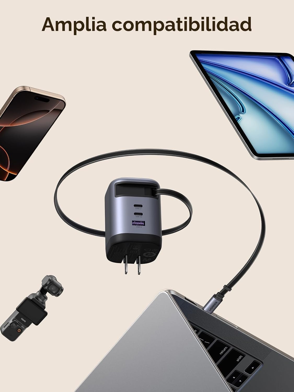 Cargador-UGREEN-Nexode-100-W-Retráctil-con-Cable-Integrado-8