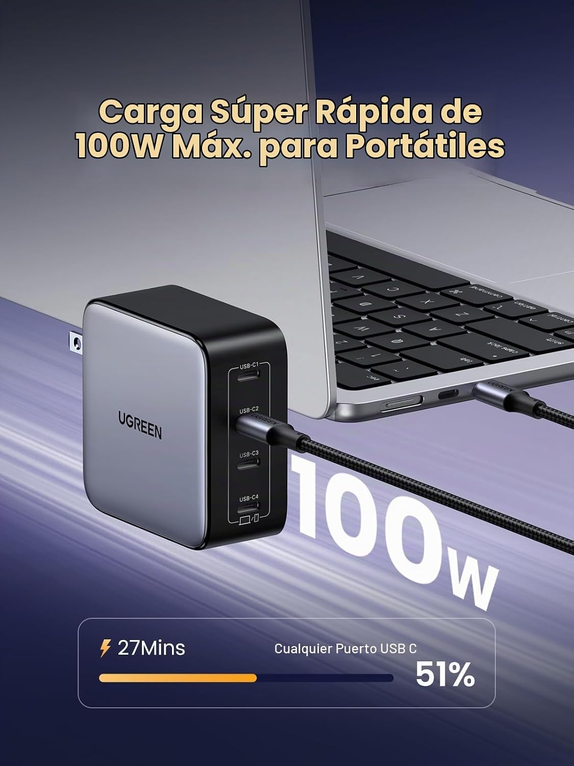 Cargador-de-Pared-UGREEN-Nexode-100-W-GaN-de-4-Puertos-USB-C-2