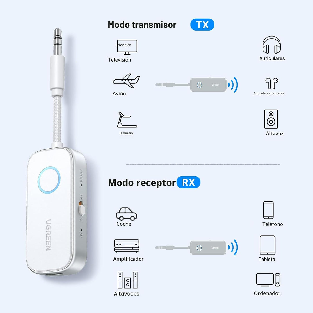 Receptor-y-Transmisor-Bluetooth-6-0-UGREEN-2-en-1-para-2-Auriculares-2