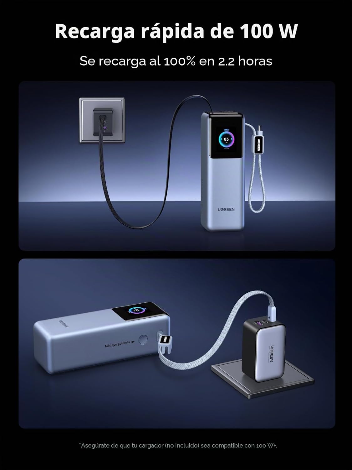 Power-Bank-UGREEN-Nexode-Pro-25-000-mAh-200-W-para-Laptop-con-Cables-Retráctiles-4