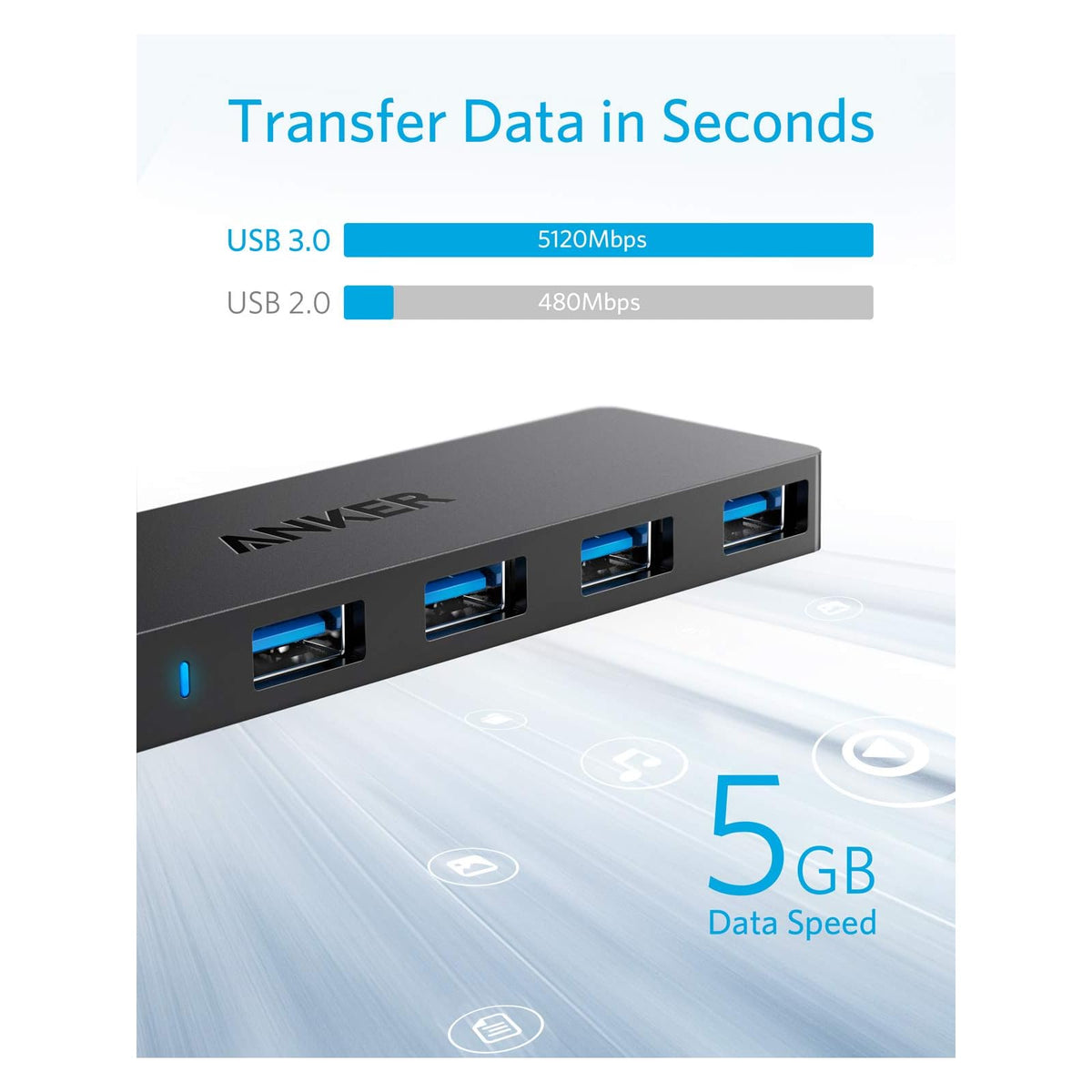 Hub USB Anker USB, divisor USB 4 en 1, 4 puertos USB-A con transferencia de - vista 3