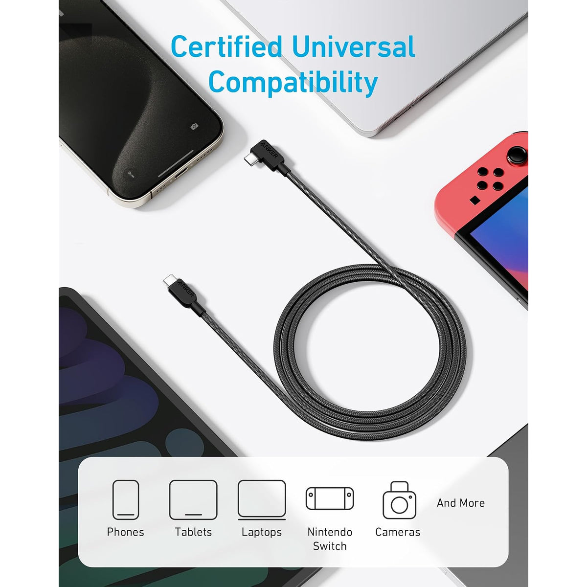 Cable Anker USB C a USB C en ángulo recto, 240 W (paquete de 2, 6 pies - vista 5