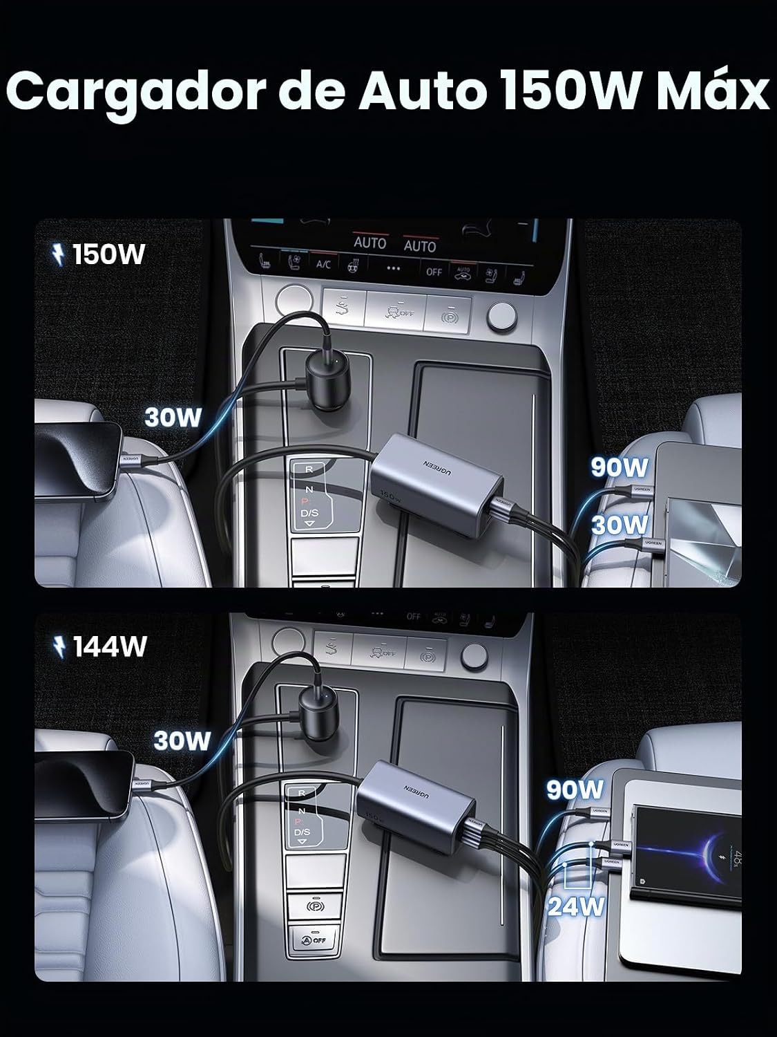 Cargador-de-Auto-UGREEN-Retráctil-de-150-W-y-4-Puertos-con-Cable-EC706-3