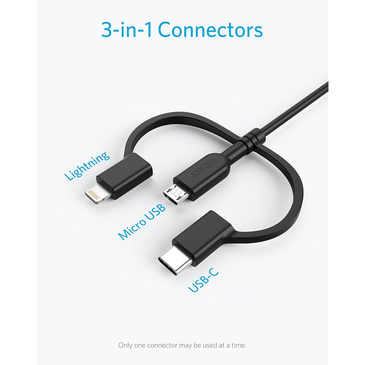Cable Anker Powerline II 3 en 1 Lightning, USB C, cable micro USB - vista 2