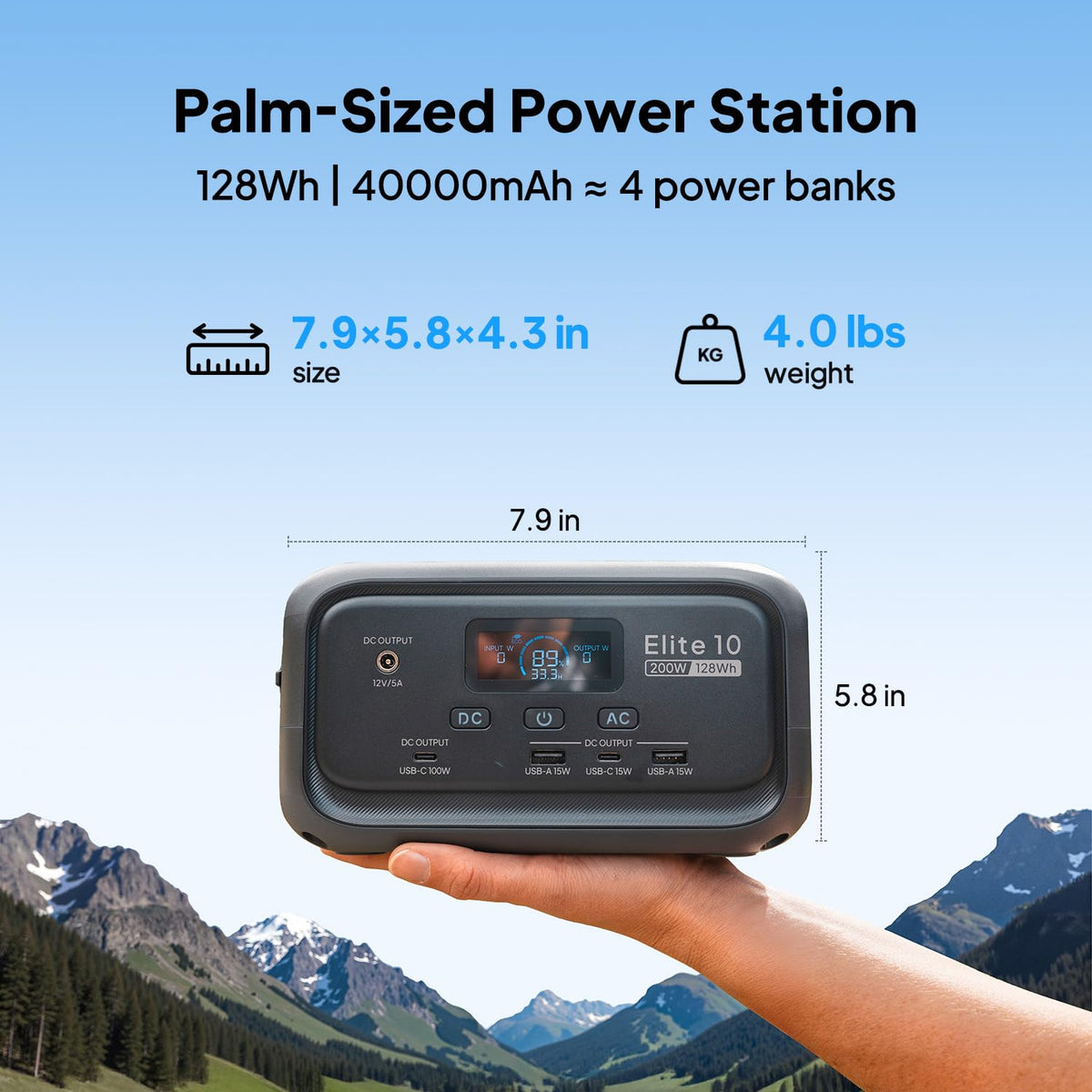Estación de Energía Portátil BLUETTI Elite 10 Mini, 128 Wh, 200 W