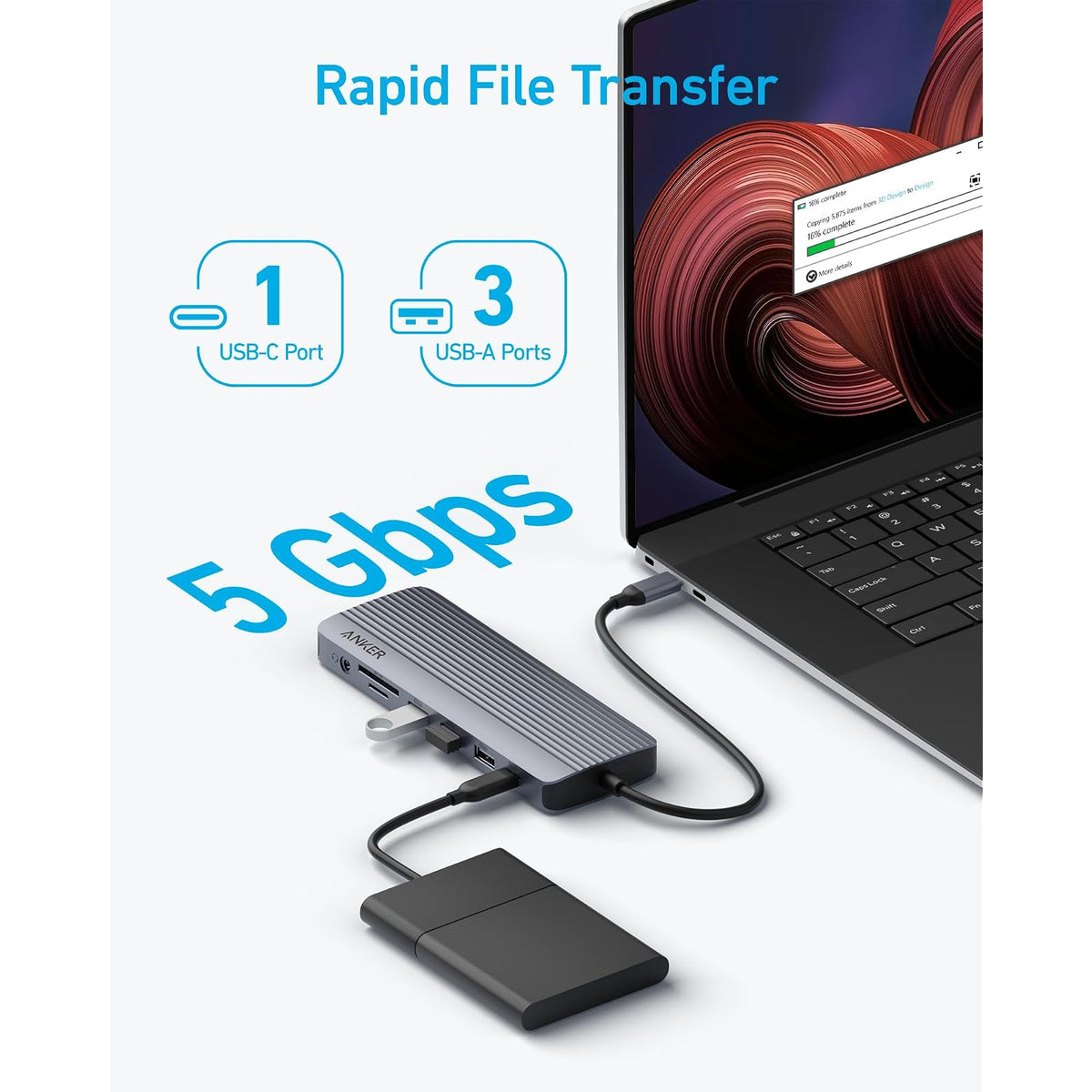 Hub USB Anker Estación de acoplamiento para portátil 3 monitores, concentrador USBC - vista 4