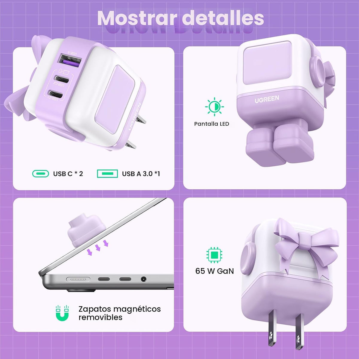 Cargador-de-Pared-UGREEN-Uno-65-W-GaN-de-3-Puertos-USB-C-4