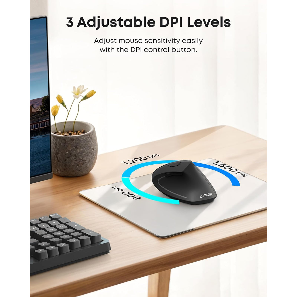 Mouse Anker óptico, ergonómico, vertical e inalámbrico 2.4G de Anker, modelos 800/1200/1600 ppp - vista 5