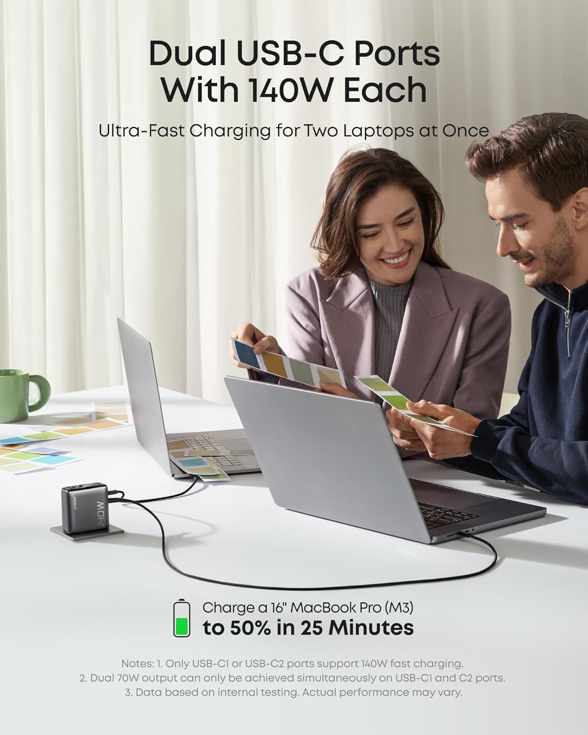 Cargador Anker 140W 3 Puertos USB-C y 1 Puerto USB-A con Cable USB-C