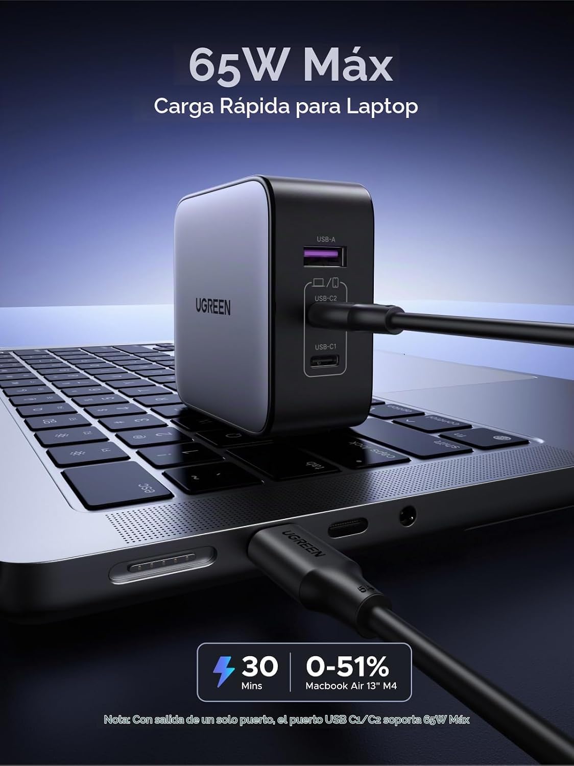 Adaptador-de-Viaje-UGREEN-USB-C-65-W-GaN-con-Enchufes-Internacionales-de-3-Puertos-4