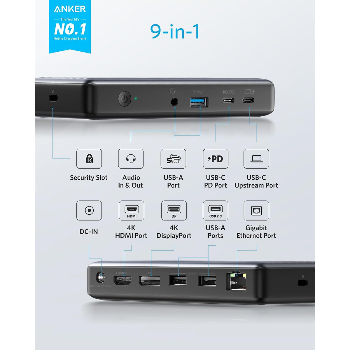 Hub USB Anker Estación de acoplamiento USB-C Anker, PowerExpand 9 en 1 USB-C PD Dock para portátiles - vista 2