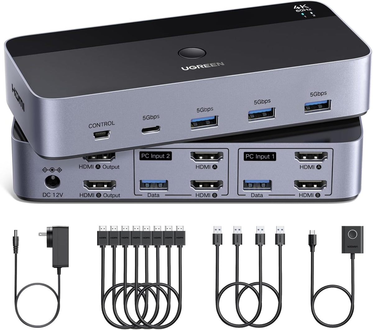 Switch-KVM-UGREEN-HDMI-4K-60Hz-para-2-Monitores-y-2-Computadoras-con-4-Puertos-USB-3-0-portada