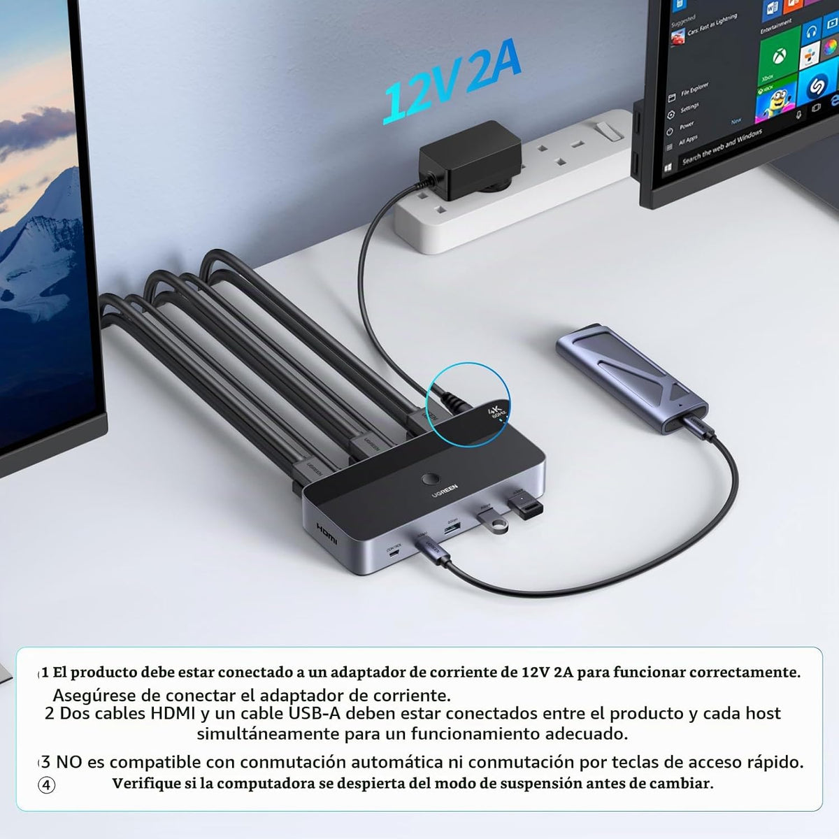 Switch-KVM-UGREEN-HDMI-4K-60Hz-para-2-Monitores-y-2-Computadoras-con-4-Puertos-USB-3-0-7