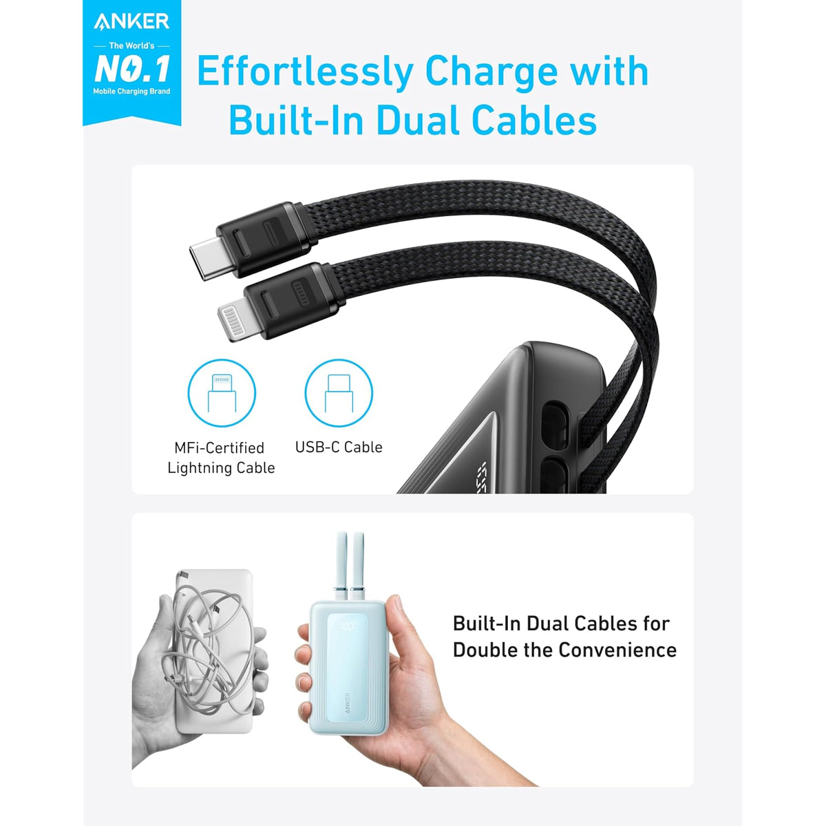 Power Bank Anker cargador portátil de 20,000 mAh 30 W, cables USB-C y Lightning - vista 2