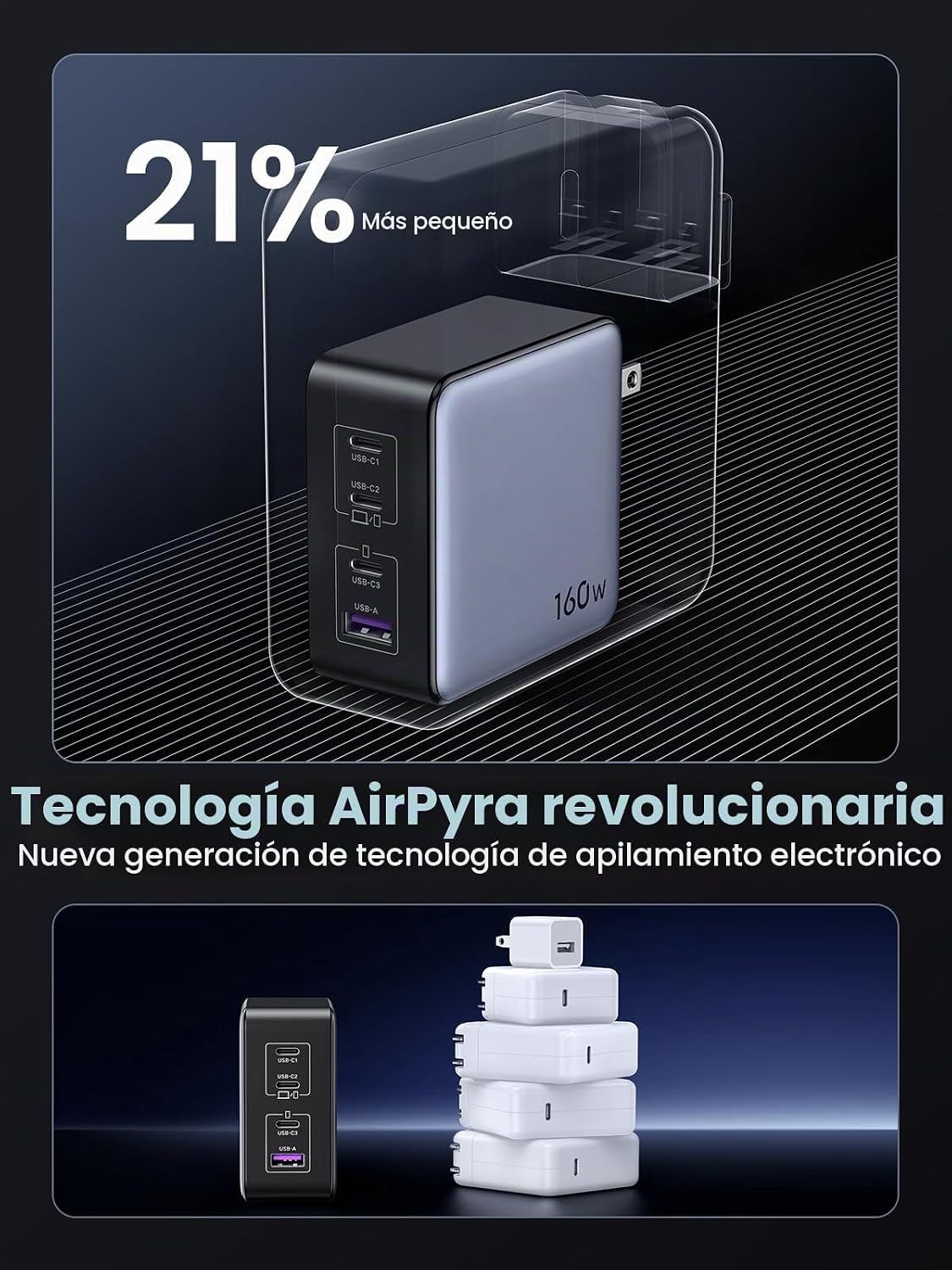 Cargador-UGREEN-Nexode-X-160-W-GaN-USB-C-de-4-Puertos-PD-3-1-para-Laptop-4