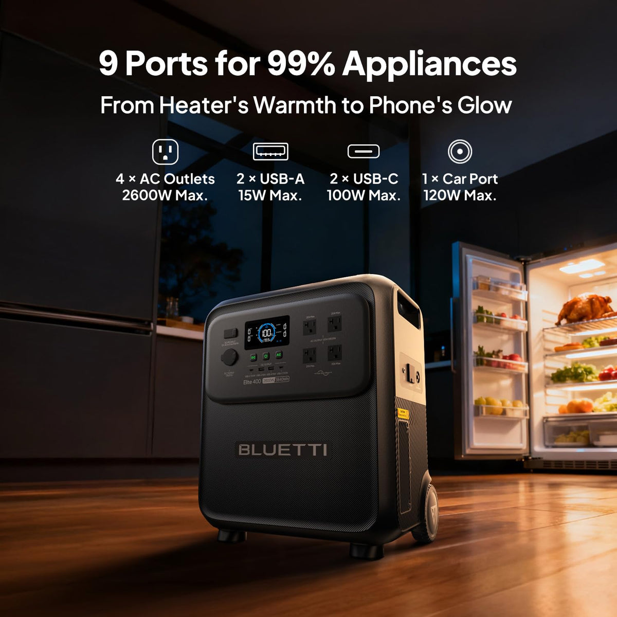 Estación de Energía Portátil BLUETTI Elite 400, 3840 Wh, 2600 W