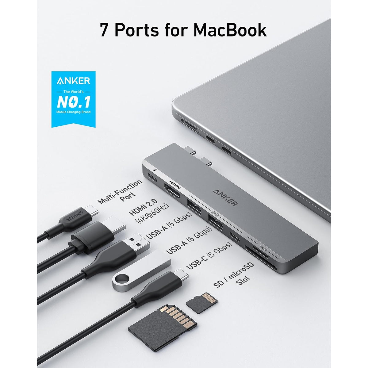 Hub USB Anker USB-C para MacBook, base para Mac 7 en 2 con HDMI 4K a - vista 2