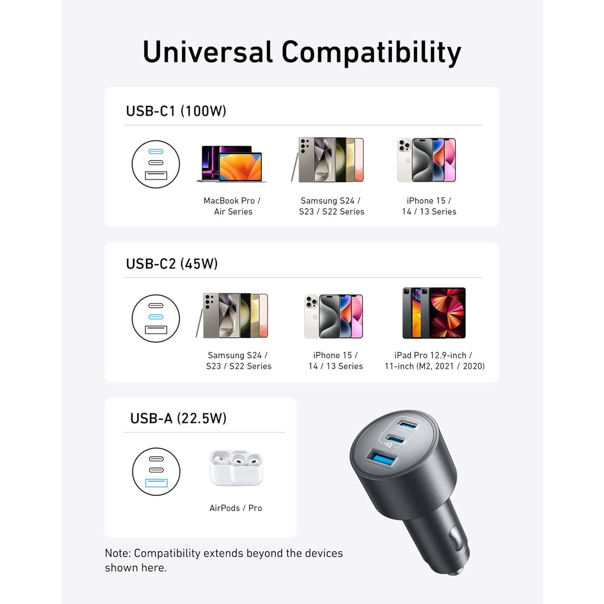 Cargador Anker de coche de carga rápida USB C ultracompacto de 3 puertos de - vista 7