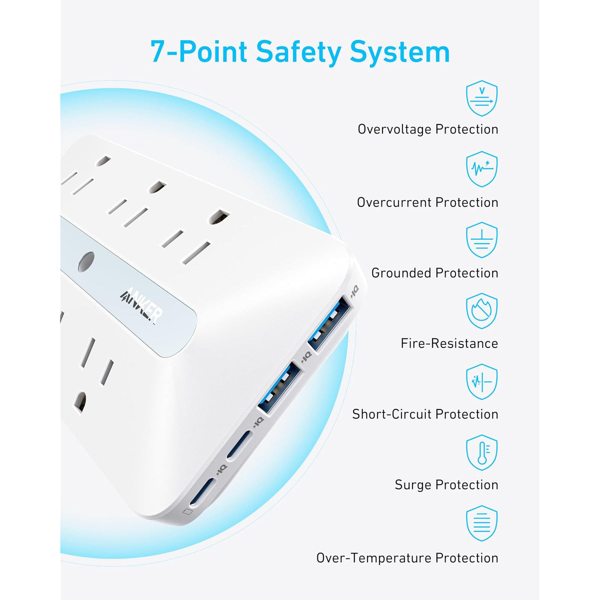 Regleta Anker Extensor de toma, regleta de alimentación 10 en 1 con protector de - vista 6