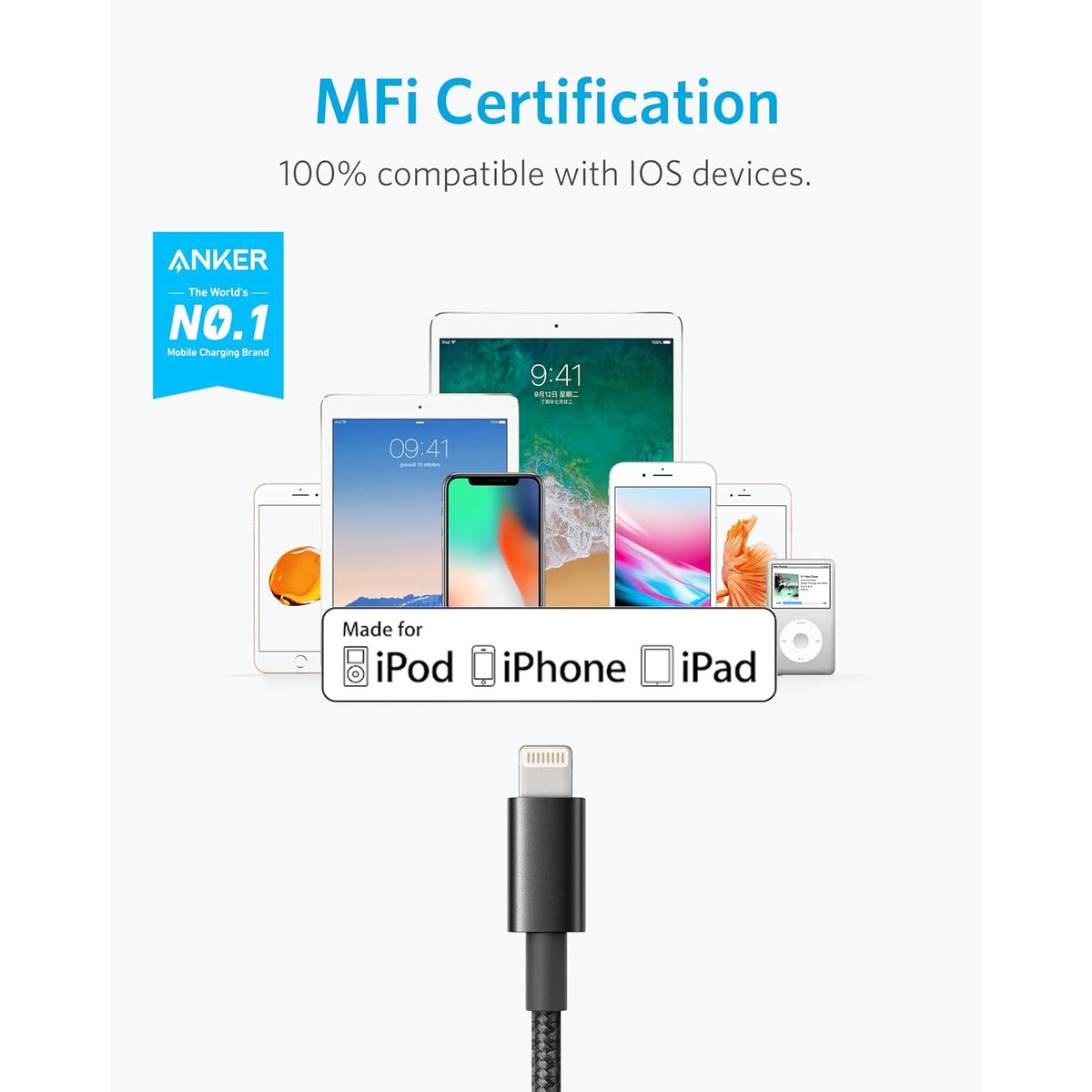 Cable Anker USB A a Lightning, certificado MFi (paquete de 2, 6 pies - vista 2