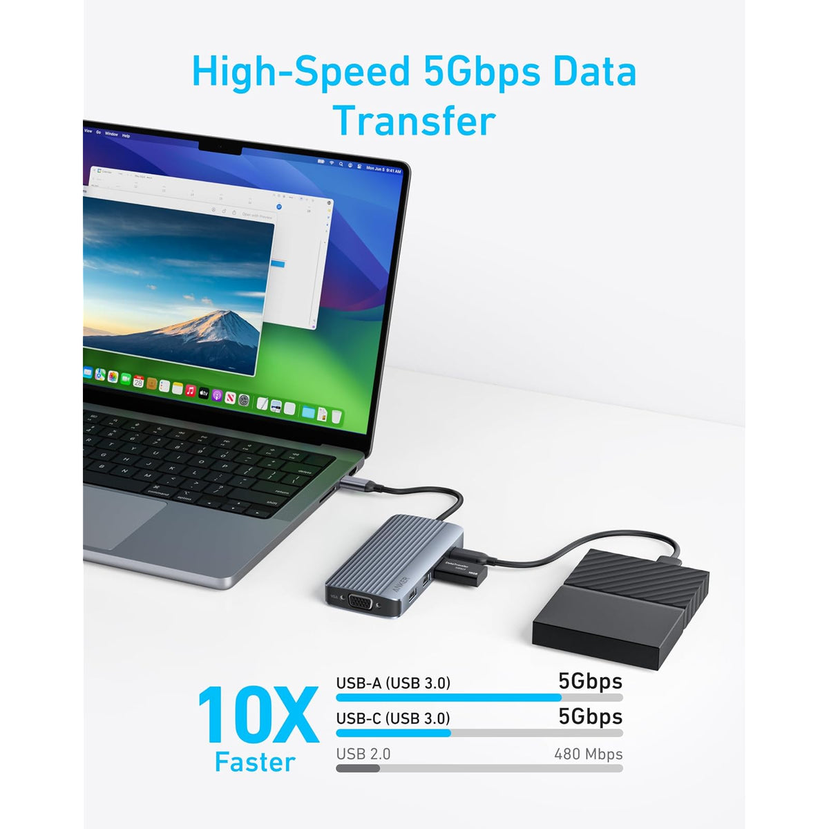 Anker USB-C Hub, adaptador Ethernet multipuerto 8 en 1 con puerto HDMI 4K - vista 4