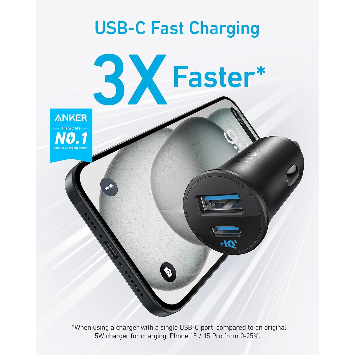 Cargador Anker del coche del iPhone de 30W 2-Port PowerIQ 3.0 USB C - vista 2