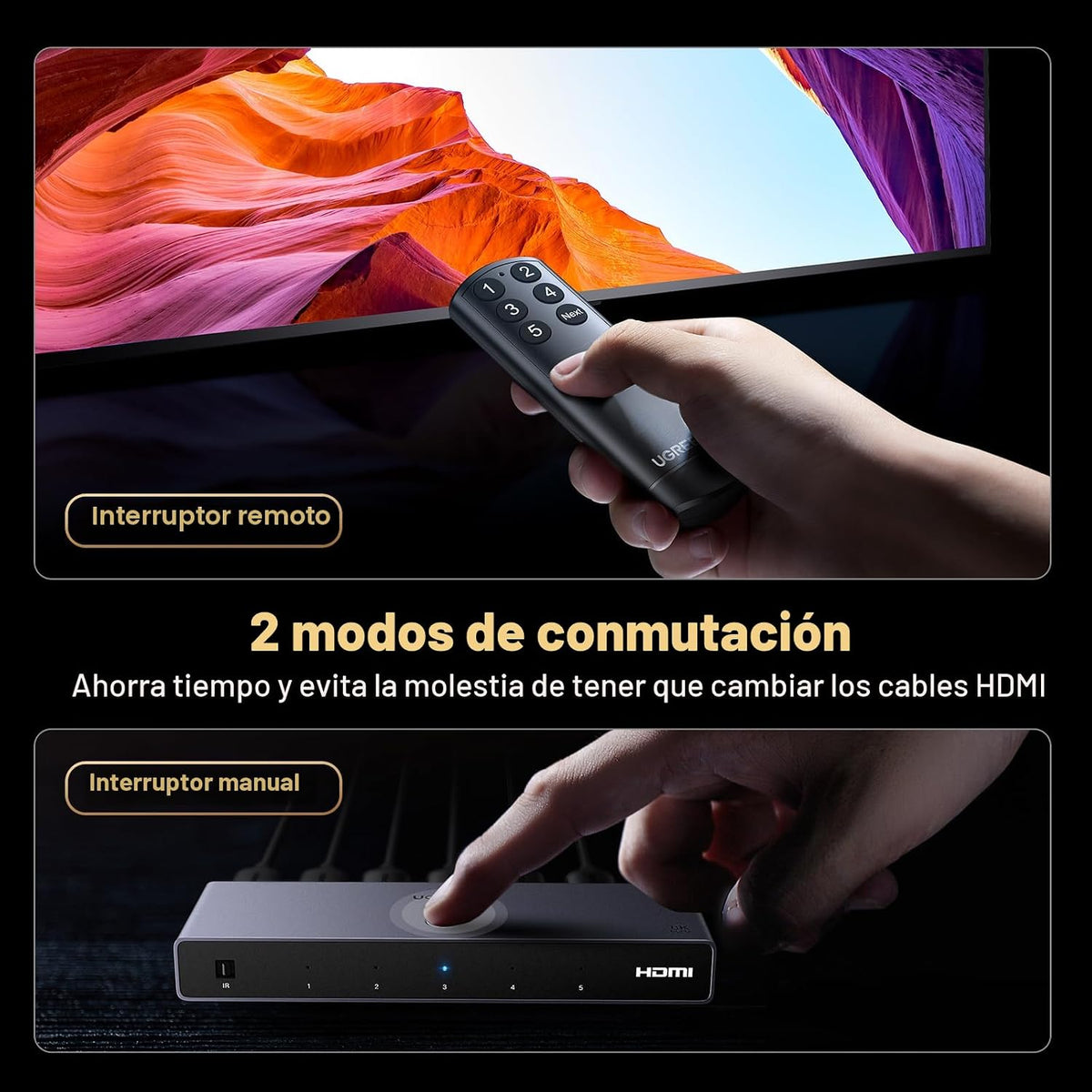 Switch-HDMI-UGREEN-8K-60Hz-de-5-Entradas-y-1-Salida-con-Control-Remoto-y-HDR10-6
