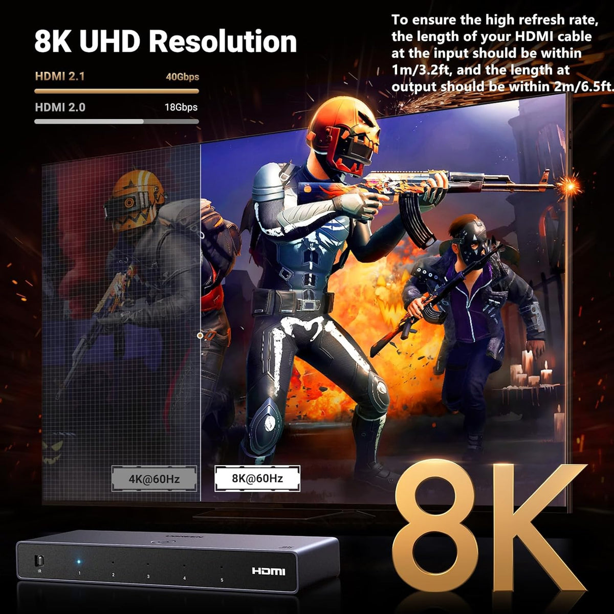 Switch-HDMI-UGREEN-8K-60Hz-de-5-Entradas-y-1-Salida-con-Control-Remoto-y-HDR10-3