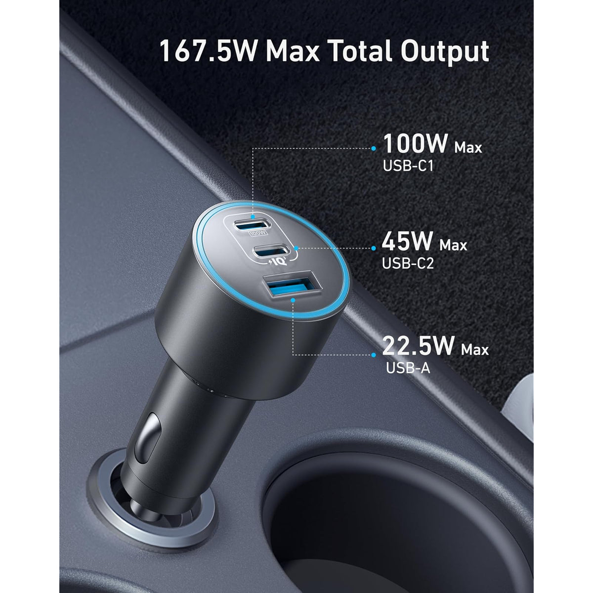Cargador Anker de coche de carga rápida USB C ultracompacto de 3 puertos de - vista 2