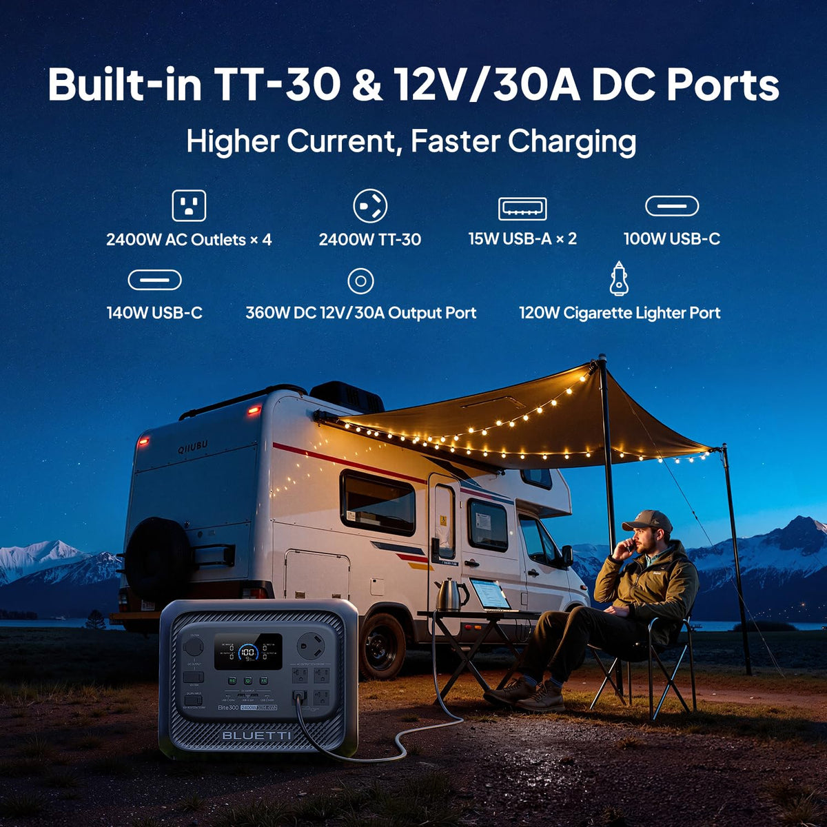 Estación de Energía Portátil BLUETTI Elite 300, 3014.4 Wh, 2400 W + Cargador de Alternador 1