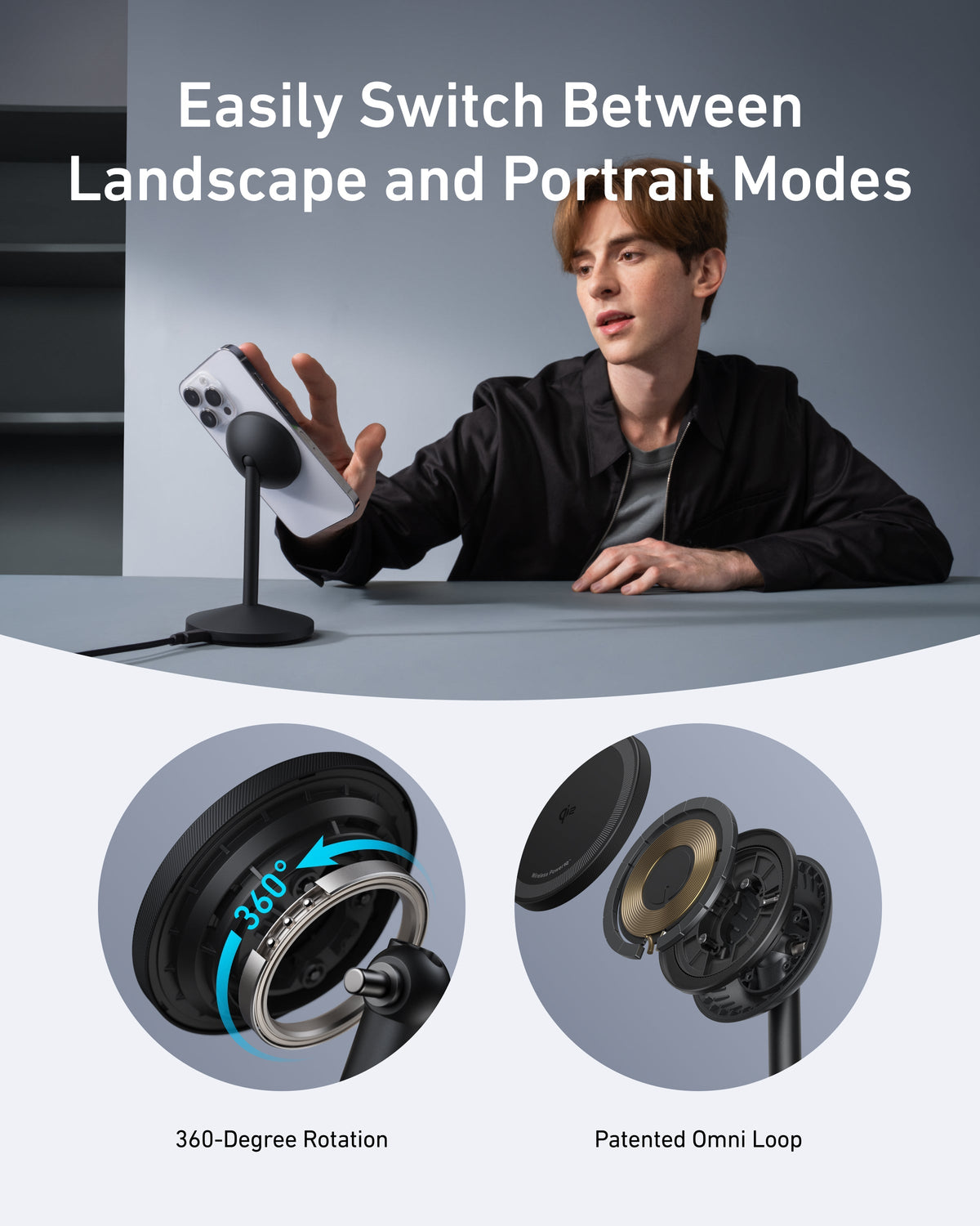 Cargador Inalámbrico Anker MagGo Wireless Charger Stand Negro