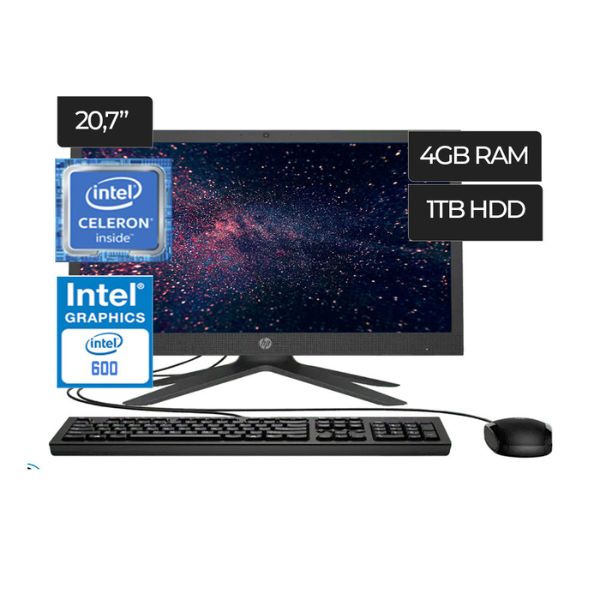 All in One AIO HP 200 G8 21" Intel Celeron J4025 2.0GHZ Memoria RAM 4G