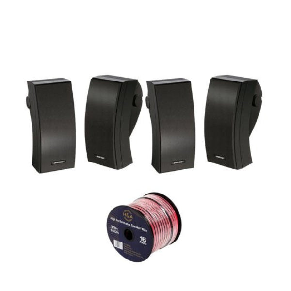 Altavoces-Ambientales-para-Exteriores-Bose-251-Negro-Paquete-de-2-Pares-con-Cable-de-Altavoz-de-100-pies