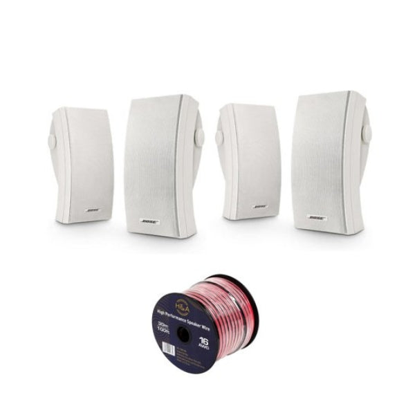 Altavoces-Ambientales-para-Exteriores-Bose-251-en-Blanco-Paquete-de-2-Pares-con-Cable-de-Altavoz-de-100-pies