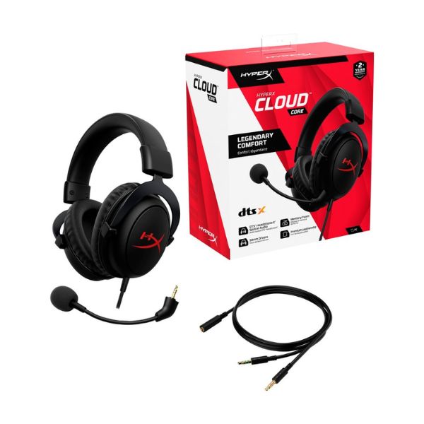 Audifonos-HyperX-Cloud-Core-Gaming-USB-Sonido-envolvente-caja-accesorios