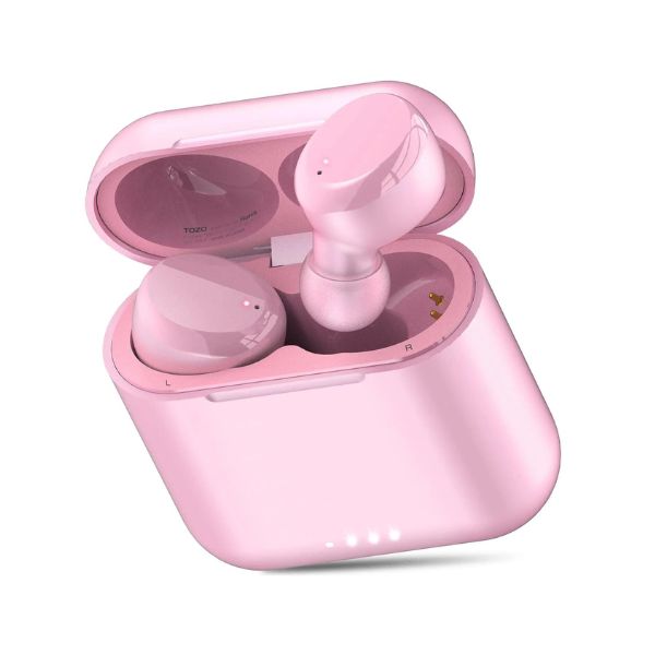 Audifonos Tozo T6 inalámbricos True Bluetooth 5.3 con control táctil con estuche de carga inalámbrica W1 Color Rosado