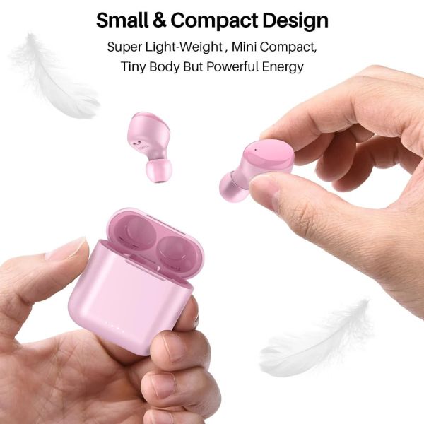 Audifonos Tozo T6 inalámbricos True Bluetooth 5.3 con control táctil con estuche de carga inalámbrica W1 Color Rosado