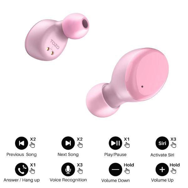 Audifonos Tozo T6 inalámbricos True Bluetooth 5.3 con control táctil con estuche de carga inalámbrica W1 Color Rosado